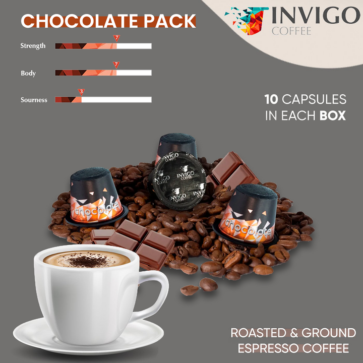 Nespresso Chocolate Coffee Pod Pack. 10 Per Box